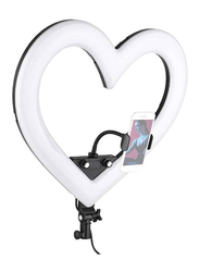 Gennext 12-inch RGB Colourful Heart-shaped Photography LED Light with Stepless Dimming, High Brightness & Phone Holder, Black