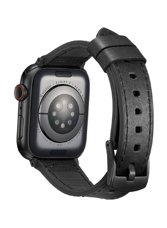 Gennext Replacement Genuine Leather Watch Strap for Apple Watch 49mm/45mm/44mm/42mm, Black