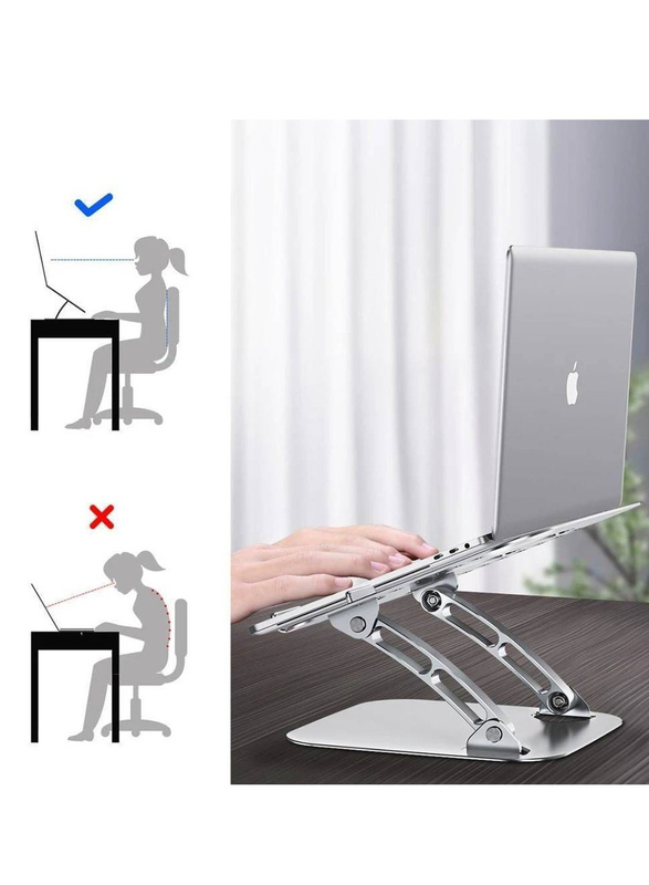 Gennext Ergonomic Height Angle Adjustable Laptop Holder Stand for MacBook/Air Pro/Dell/Samsung/Alienware All Laptops, Silver