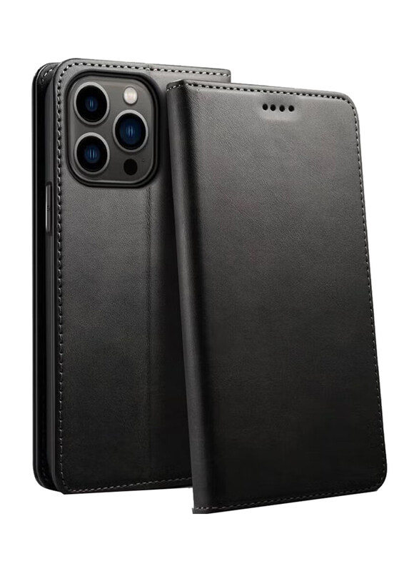 

Generic Apple iPhone 15 Pro 6.1 Inch Protective Leather Phone Grip Kickstand Wallet Mobile Phone Case Cover with Card Holder, Black