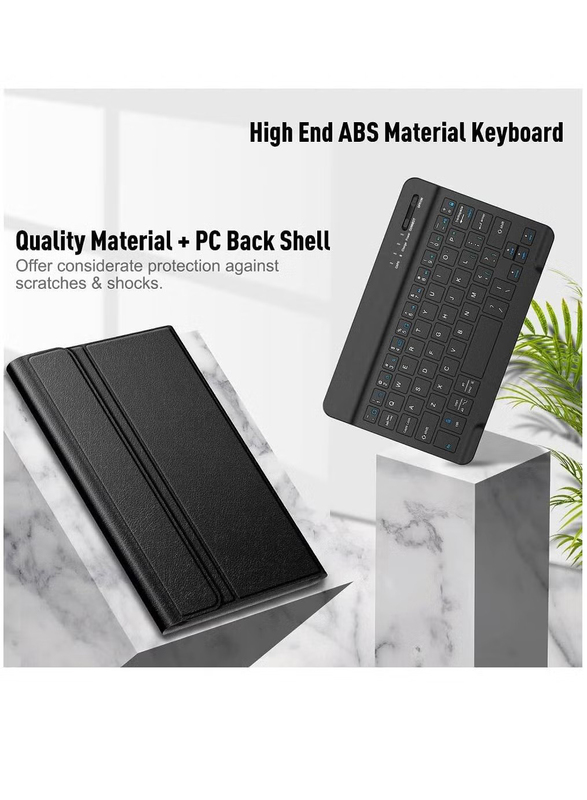Detachable Wireless Bluetooth Keyboard, Slim Lightweight Stand Case Cover with Magnetically Keyboard Case for Samsung Galaxy Tab A7 Lite 8.7 Inch 2021 Model (SM-T220/T225/T227), Black