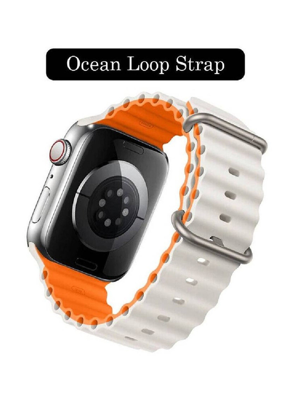 Gennext Ocean Silicone Rubber Watch Band Strap for Apple Watch Ultra 49mm/45mm/44mm/42mm, Grey/Orange