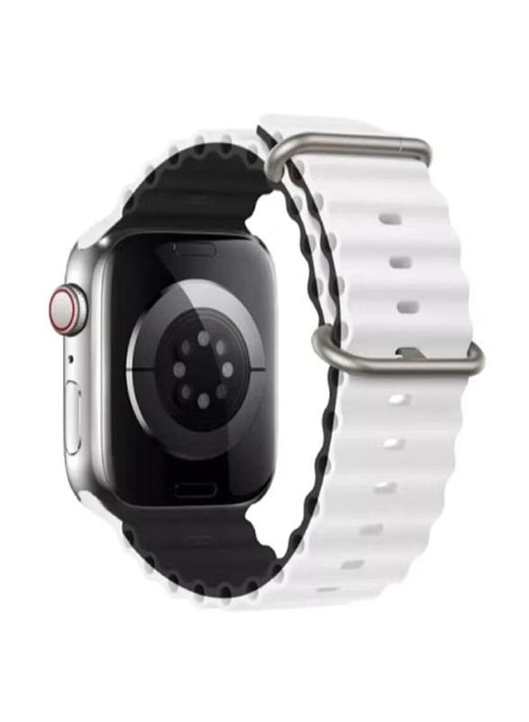 Gennext Ocean Silicone Rubber Watch Band Strap for Apple Watch Ultra 49mm/45mm/44mm/42mm, White/Black