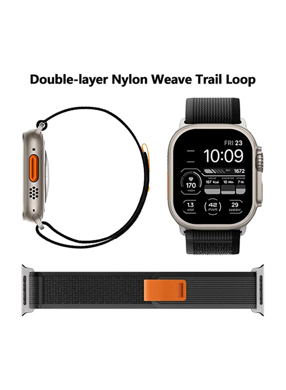 Zoomee Trail Loop Watch Band Strap for Apple Watch Ultra 49mm/45mm/44mm/42mm, Black/Orange