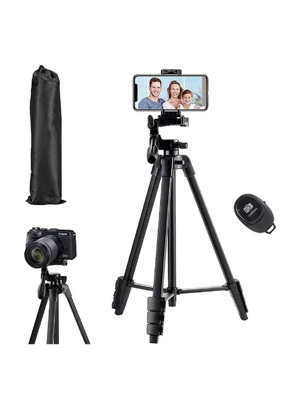 Universal Travel Extendable Phone Tripod Stand with Wireless Remote, Black