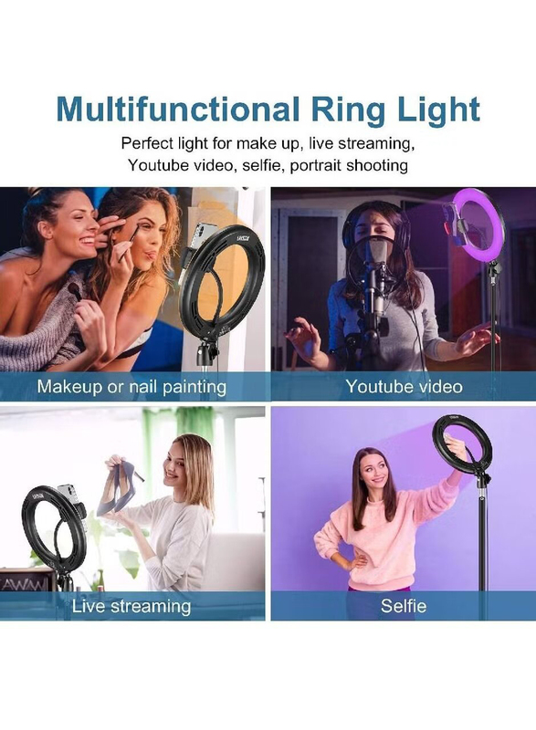 Gennext 10 Inch RGB LED Selfie Ring Light with Tripod Stand & Cell Phone Holder for Live Stream/Make Up/YouTube/TikTok/Photography/Video Recording, Multicolour