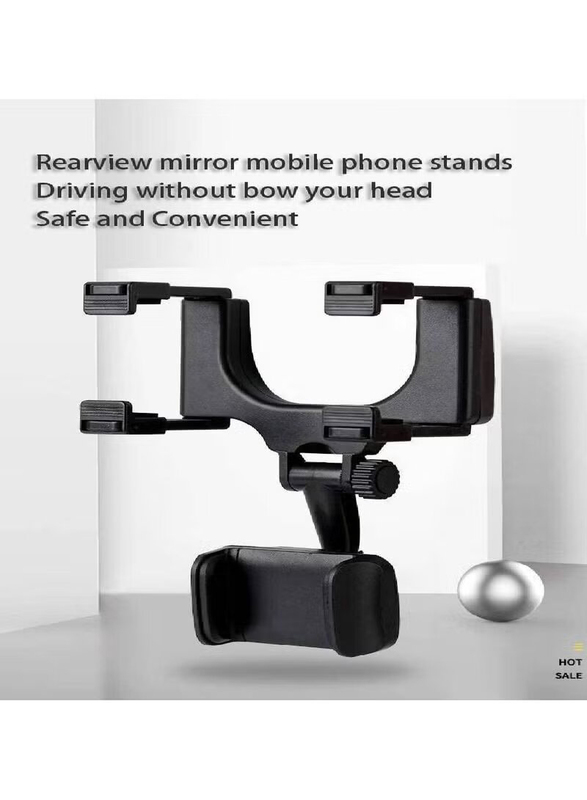 Yesido Universal Multi-Function Car Rear-view Mirror Mobile Phone Stands with Navigation Bracket Adjustable Telescopic Snap-on Phone Holder, C193, Black