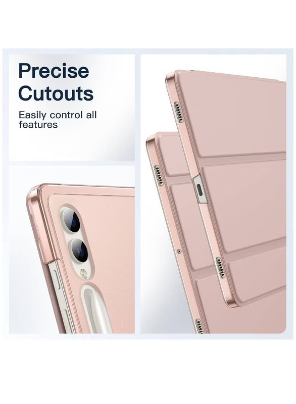 Samsung Galaxy Tab S9 Plus Translucent Back Tri-Fold Stand Protective Tablet Case Cover Auto Wake Sleep, Rose Gold