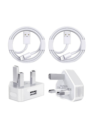 Gennext Fast Charging Adapter, Apple MFi Certified, with Lightning Charging Cable for Smartphones, 2 Pieces, White