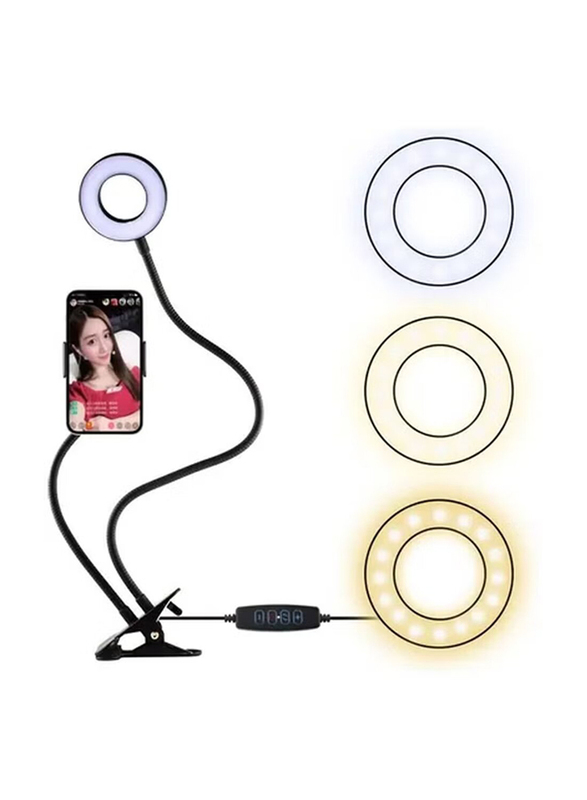 

Generic 4-in-1 Selfie Ring Light with Holder for Smartphones, Black/White