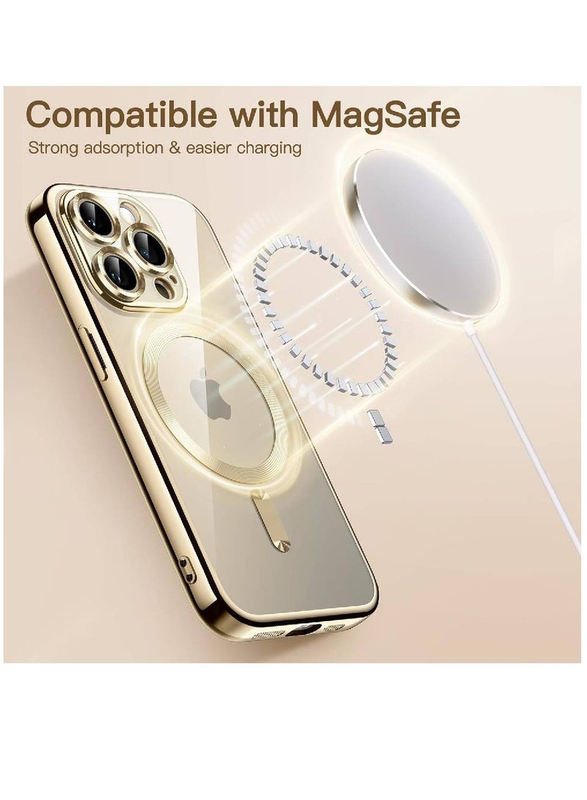 Zoomee Apple iPhone 15 Pro Max Soft TPU Electroplated Shockproof Mobile Phone Case Cover with Camera Lens Full Protection & MagSafe Wireless Charging, Gold