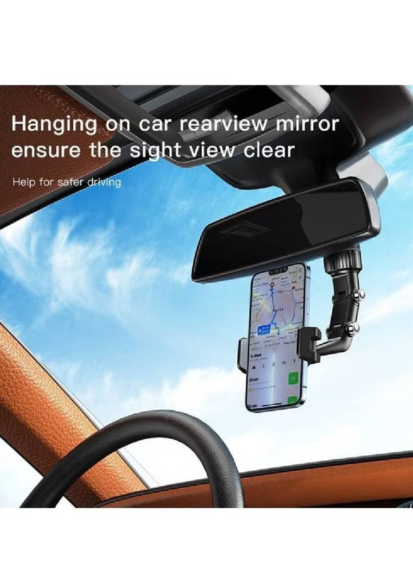 Yesido C192 Clip-on Rotating Car Rearview Mirror Mount Adjustable Bracket Holder for Smartphones, Black