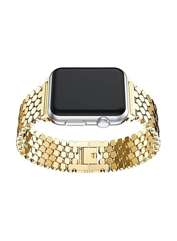 Gennext Honeycomb Pattern Stainless Steel Replacement Watchband for Apple Watch 42/44/45mm, Gold