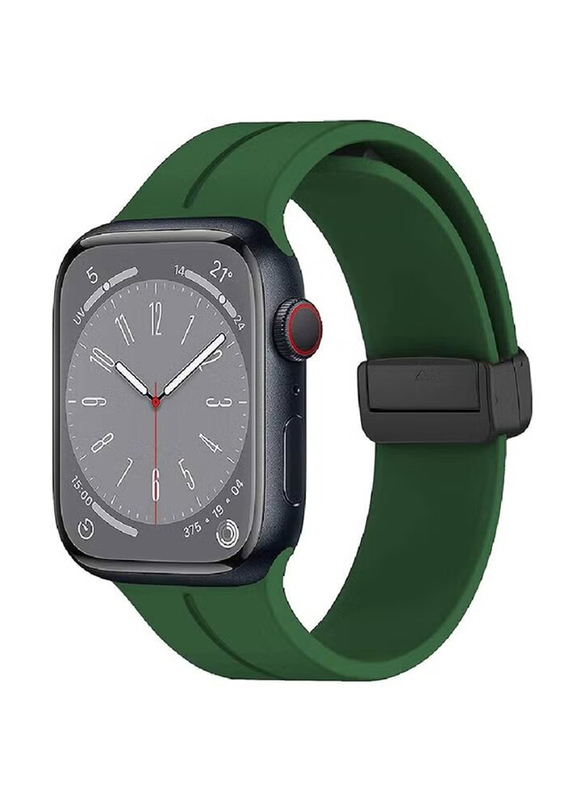 Gennext Magnetic Band D-buckle Silicone Sport Strap Replacement WristBand for Apple Watch Series 8/ultra/7/SE/6/5/4/3/2/1, Green