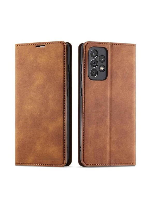 Samsung Galaxy A53 5G Premium Leather Kickstand Magnetic Shockproof Wallet Mobile Phone Flip Case Cover With Card Holder, Brown