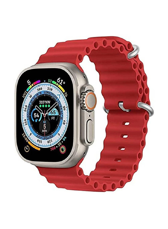 Zoomee Replacement Silicone Hole Wavy Strap for Apple Watch Series 8 Ultra 49mm, Red