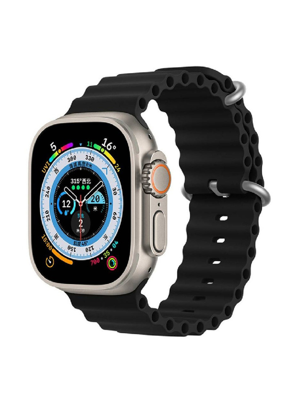 Gennext Replacement Silicone Hole Wavy Strap for Apple Watch 42/44/45/49mm, Black