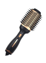 Enzo Hot Air Dryer Brush Professional Hair Dryer & Volumizer 3 in 1 Upgrade Anti-Scald Negative Ionic Technology Hair Straightener Electric Blow Dryer, Black/Gold