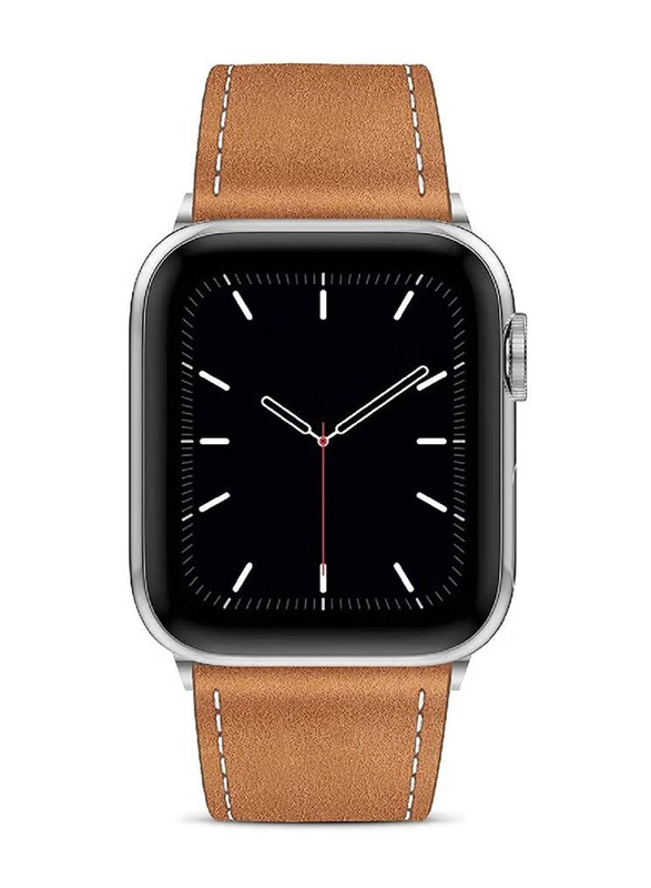 Gennext Replacement Genuine Leather Watch Strap for Apple Watch 49mm/45mm/44mm/42mm, Brown