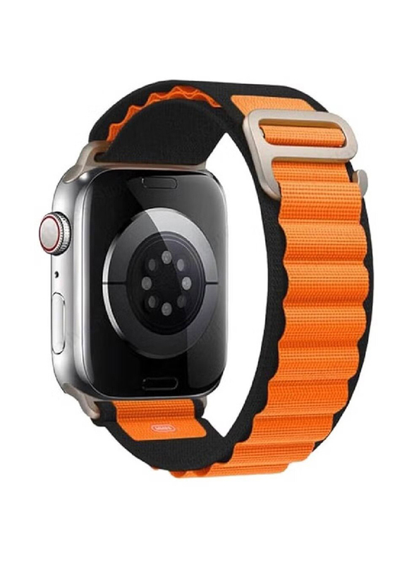 Gennext Watch Alpine Loop Nylon Woven Sport Strap Compatible with Apple iWatch Series 8/Ultra/7/SE/6/5/4/3/2/1, Orange/Black