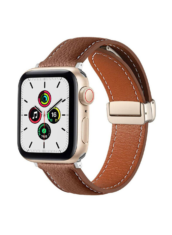 

Generic Leather Folding Metal Buckles Replacement Band Strap for Apple Watch Series Ultra SE/7/8/6/5/4/3/2/1 49/42/44/45mm, Brown