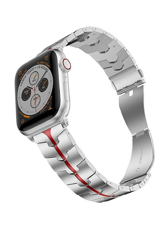 Gennext Stainless Steel Metal Replacement Band for Apple Watch Band 44mm/42mm, Red/Silver