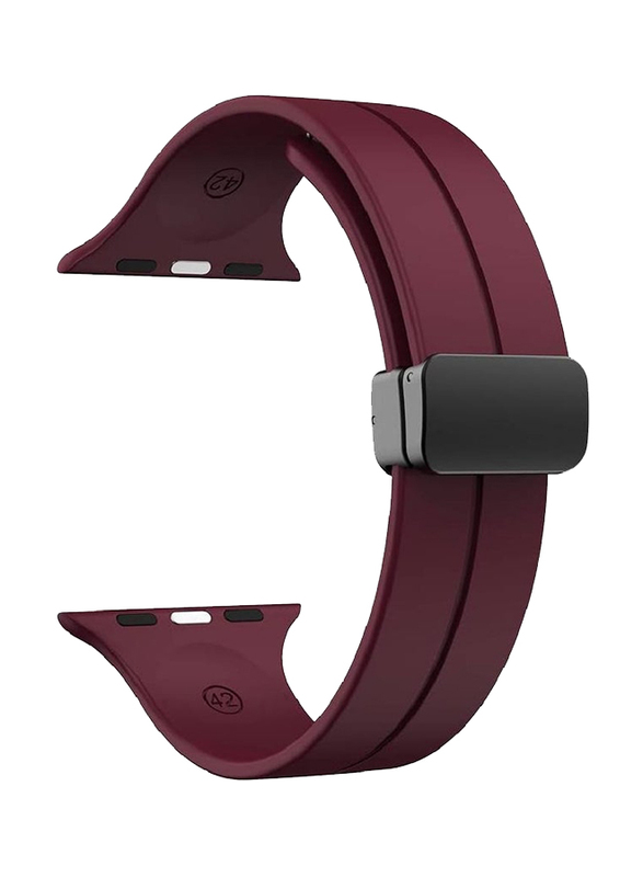 Gennext Soft Silicone Magnetic Buckle Replacement Sport Watch Band for Apple Watch 42/44/45/49mm, Wine Red