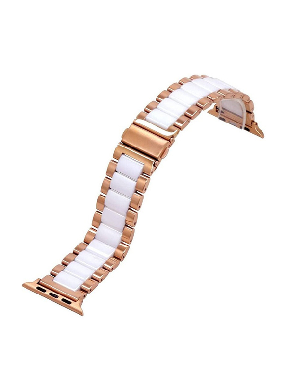 Gennext Replacement Stainless Steel Strap for Apple Watch Series 8/7/6/5/4/3/2/1 SE/45mm/44mm/42mm/49mm, Rose Gold/White