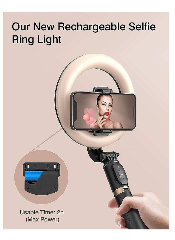 Gennext Selfie Ring Light Tripod Bluetooth Selfie Stick Cell Phone Holder, Black