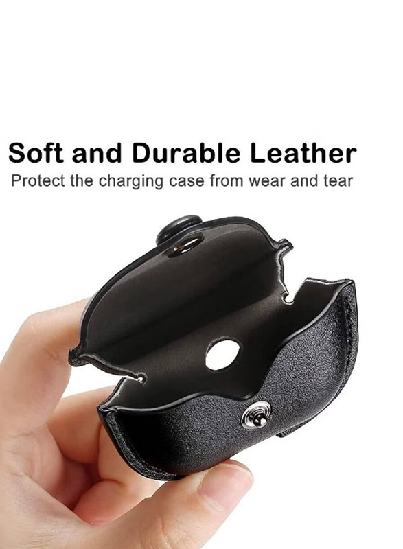 Gennext Leather Protective Skin Case Cover with Keychain & Lock for Apple AirPods 3, Black