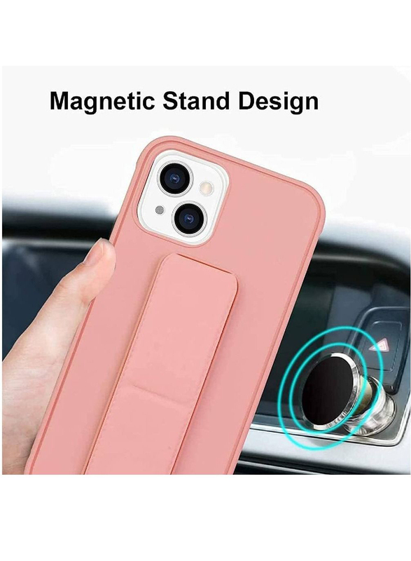 Zoomee Apple iPhone 14 Plus Protective Shockproof Mobile Phone Case Cover with Finger Grip Holder, Pink