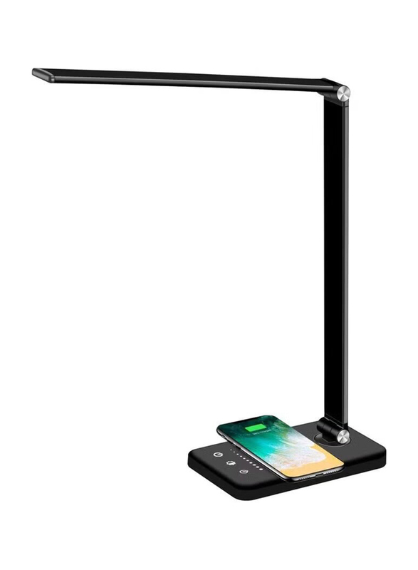 

Arabest 39cm LED Desk Lamp with Wireless Charger, USB Charging Port & White/Warm White/Yellow Color, Black