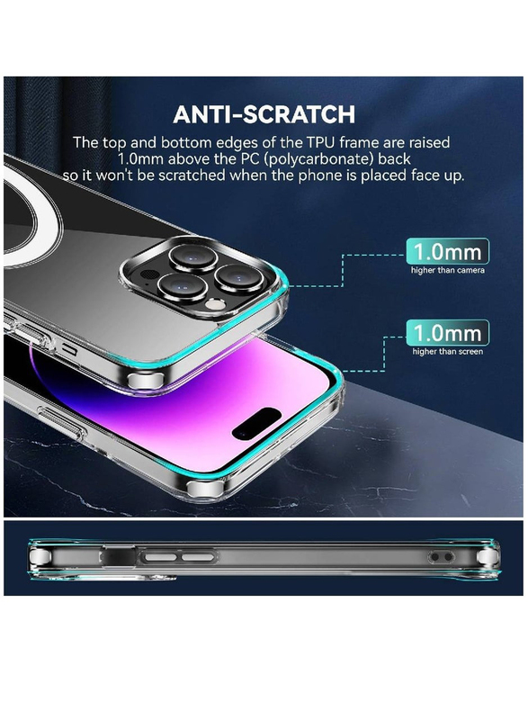 Apple iPhone 15 Pro Max Protective Shockproof Anti-Scratch Magnetic Magnate Mobile Phone Case Cover with 2 Piece 9H Tempered Glass Screen Protector, Clear