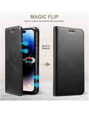 Apple iPhone 15 Pro 6.1" Protective Leather Kickstand Wallet Mobile Case Cover with Card Holder And Phone Grip, Black