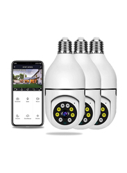 Gennext 3-Piece 360 Degree 2.4GHz & 5G WiFi 1080p Light Bulb Wireless Outdoor Security Camera, White