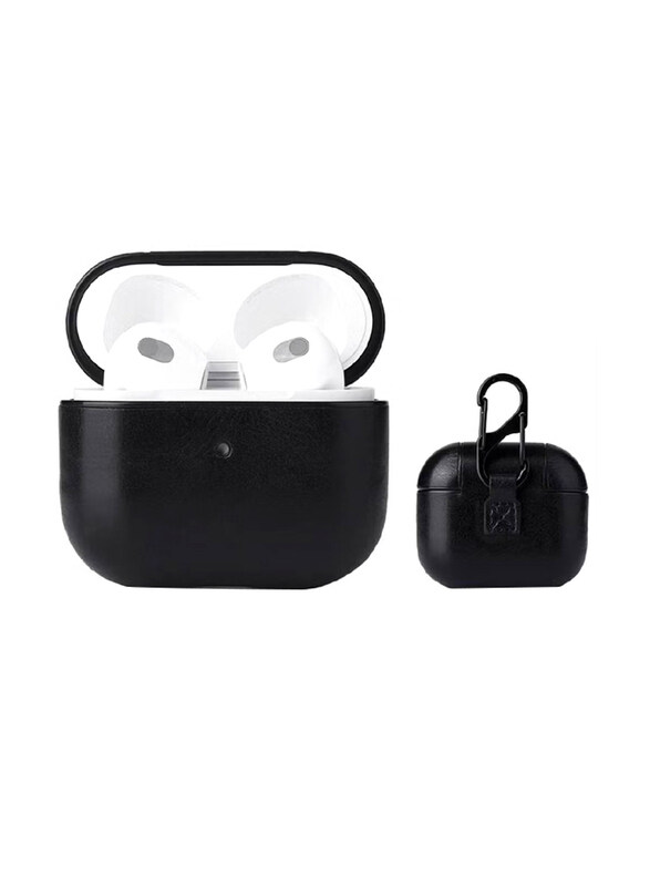 Gennext Leather Smooth Texture Protective Case Cover with Buckle For Apple AirPods 3, Black