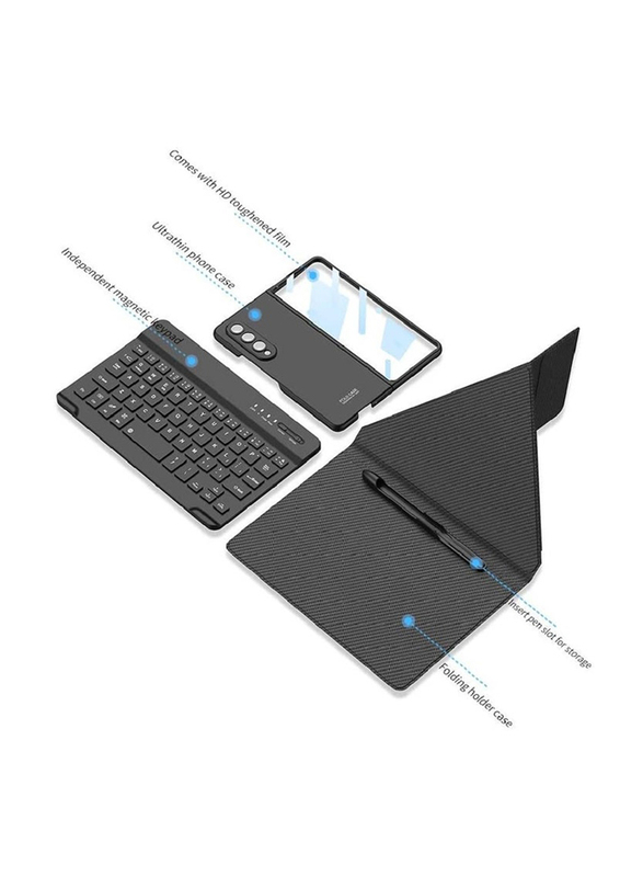 Gennext Samsung Galaxy Z Fold 4 Bluetooth Leather Keyboard Case Cover with Kickstand Wireless Connects Detachable Keyboard, Black