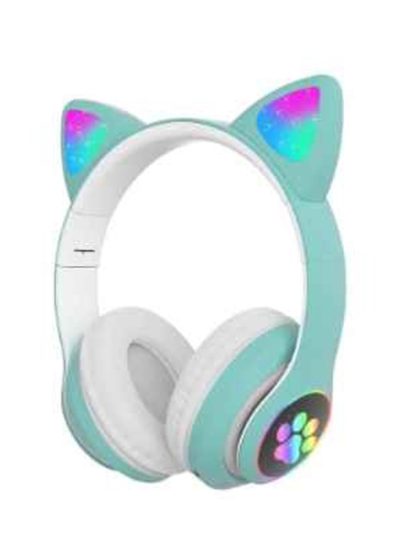 Gennext LED Light Cat Wireless Over-Ear Headphones, Sky Blue/White