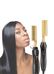 Gennext Electric Hair Straightener Comb for African, American & Wigs, Black/Gold