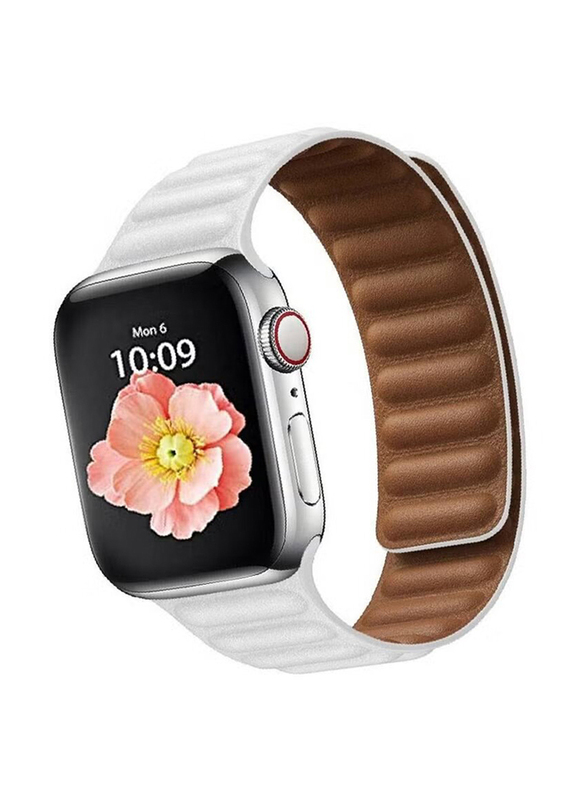 Gennext Adjustable Leather Loop Wristband with Strong Magnetic Closure for Apple Watch Series 1, 2, 3, 4, 5, 6, SE 42/44mm, White