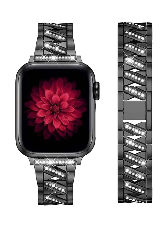 Bling Shining Luxury Jewellery Diamond Metal Wristband Strap for Apple Watch Series 8/Ultra Watch 49mm, Black