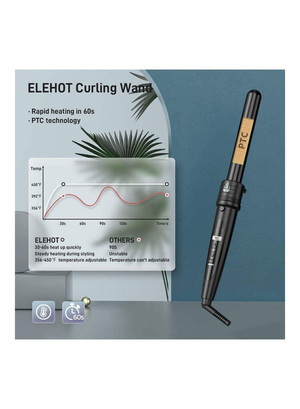 Rock Pow 6-In-1 Curling Iron Curing Wand Set with Protective Glove, C505, Black