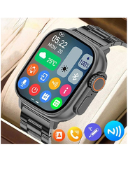 Body Temperature Ultra Smartwatch Wireless Charging Bluetooth Call with Stainless Steel Band, Black