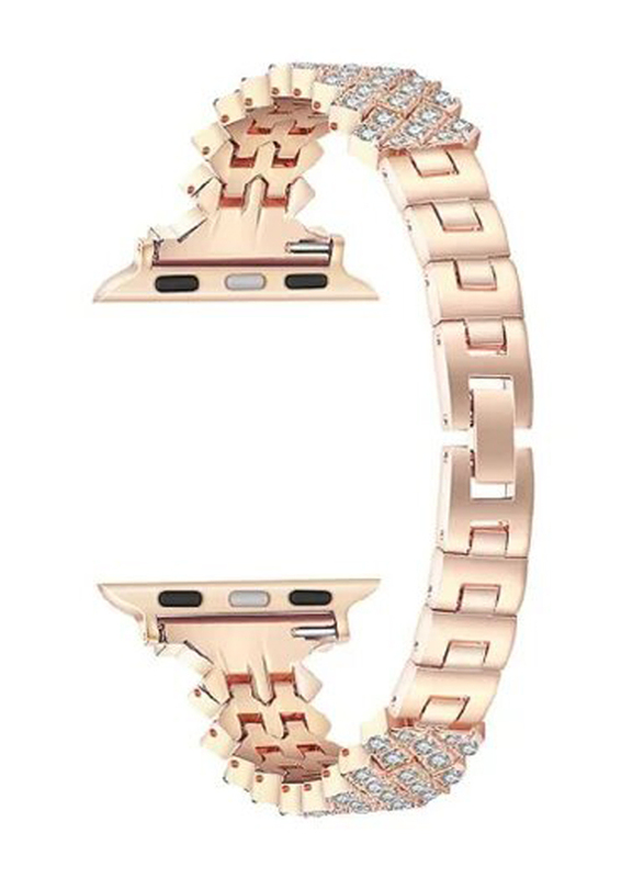 Gennext Bling Diamond Stainless Steel Strap for Apple Watch Ultra 49mm & Series 8/7/6/5/4/3/2/1/SE 45mm/44mm/42mm, Rose Gold