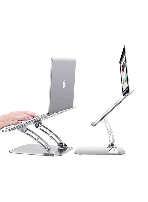 Gennext Ergonomic Height Angle Adjustable Laptop Holder Stand for MacBook/Air Pro/Dell/Samsung/Alienware All Laptops, Silver