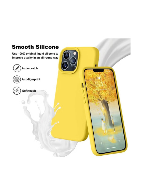 Zoomee Apple iPhone 14 Pro Premium Silicone Protective Gel Slim Soft Microfiber Liner Cushion Anti-Scratch Mobile Phone Back Case Cover, Yellow