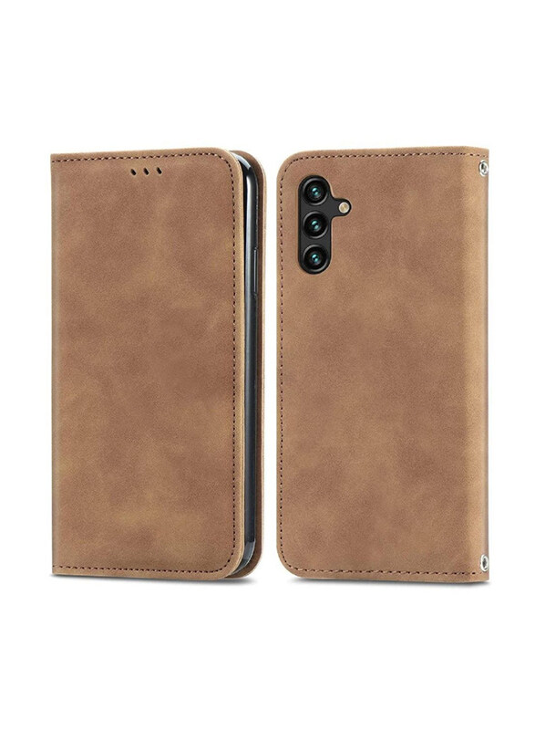 

Zoomee Samsung Galaxy A13 5g Leather Mobile Phone Case Cover with Magnetic Kickstand Wallet & Card Slots, Brown