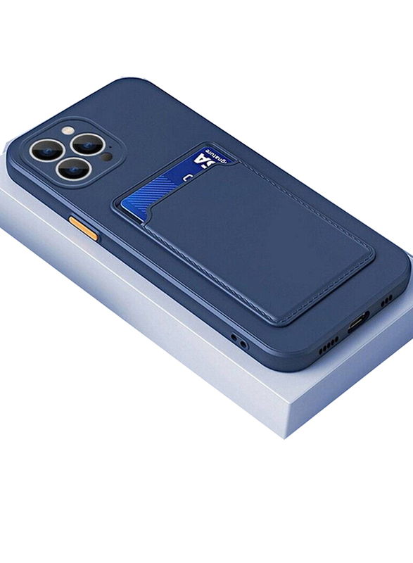 Apple iPhone 13 Pro Max Protective Shockproof Card Slot Luxury Rubber Mobile Phone Case Cover, Dark Blue