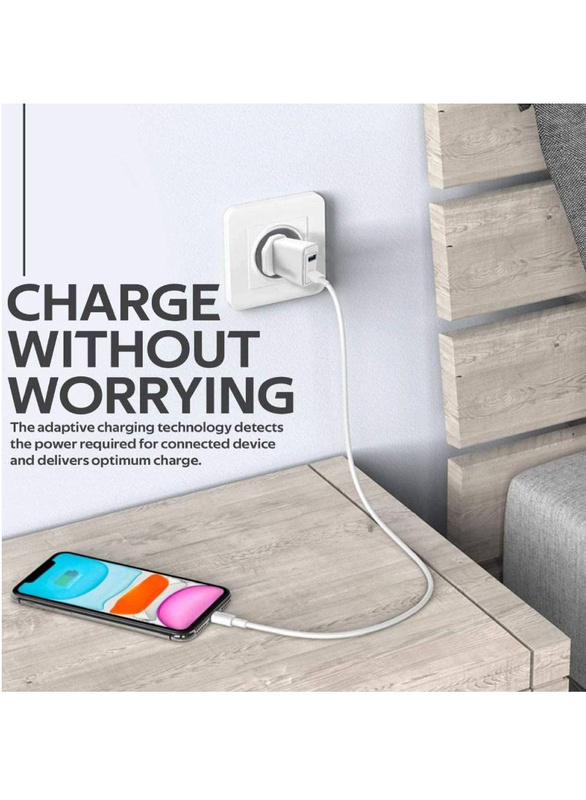 Gennext USB 12W Portable Wall Charger with 2.4A Dual USB Fast Charging Port, White