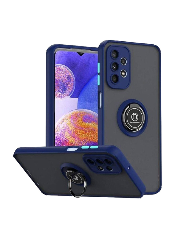 Gennext Samsung Galaxy A04s 5g Shockproof Bumper Hard Matte Back Mobile Phone Case with Metal Ring Kickstand & Magnetic Car Mount Holder, Blue